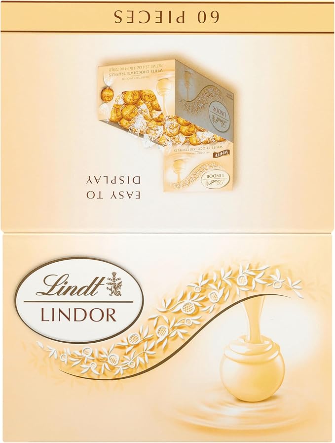 Lindt LINDOR White Chocolate Candy Truffles Smooth Melting Truffle Center Bulk Candy Individually Wrapped 60 Ct