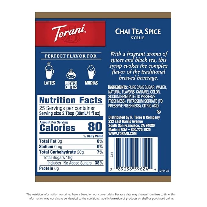 Torani Syrup Chai Tea Spice 25.4 Ounces (Pack of 4)