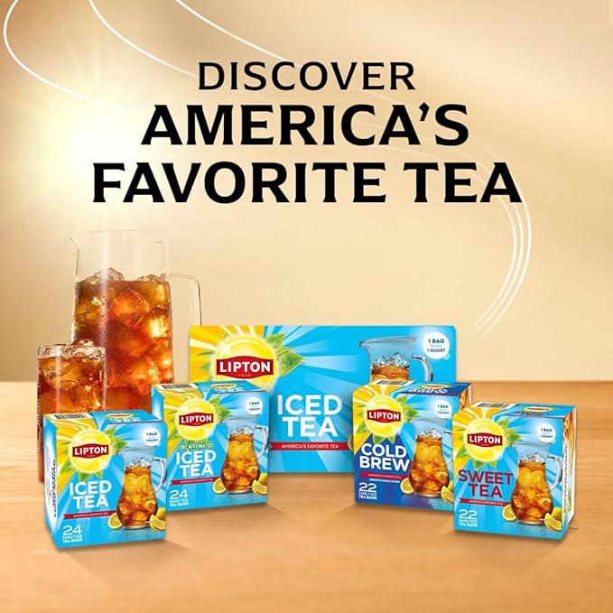Lipton Decaf Black Iced Tea Bags Family Size Zero Calories 144 Total Tea Bags (24ct - Pack of 6)