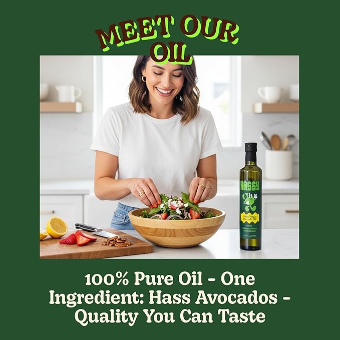 HASSY Extra Virgin Avocado Oil Premium Flavor for Dressings Drizzling &amp Finishing - Non-GMO 17.2 fl oz 510 ML - Created by Avocado Farmers in Mexico - 100% Pure Cooking Oil