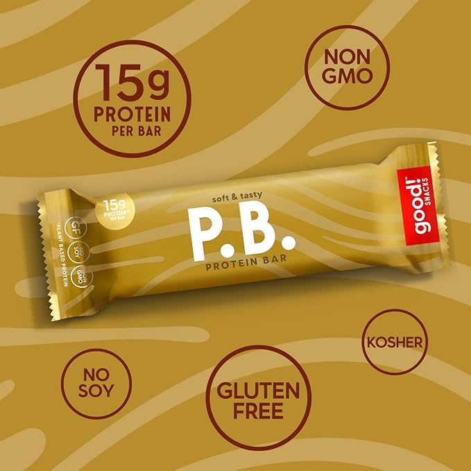good! Snacks Vegan Peanut Butter Protein Bar | Gluten-Free Plant Based Low Sugar Kosher Soy Free Non GMO | 15g Protein (12 Bars)