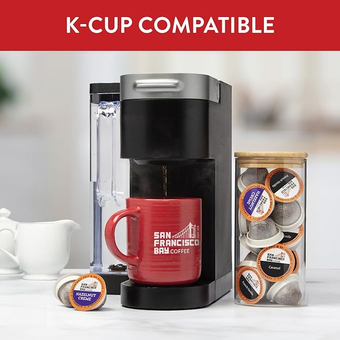 San Francisco Bay Coffee - Flavored Variety Pack (40 ct) - Hazelnut Crème Caramel &amp French Vanilla - Single Serve Coffee Pods Commercially Compostable K Cup Compatible