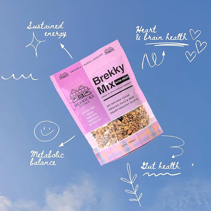 Brekky Mix Granola | Low Sugar Breakfast Granola | No Refined Sugar No Seed Oils No Artificial Ingredients | All Natural Healthy Granola Cereal | 12oz (Choose Your Flavor) (1 With Fruit)