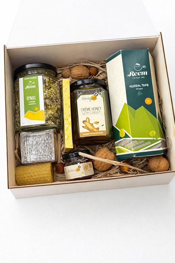 Honey &amp Tea Gift Set – Pure Natural Honey and Herbal Tea Assortment from Armenia – Traditional Gourmet Gift Box for Holidays Birthdays &amp Special Occasions
