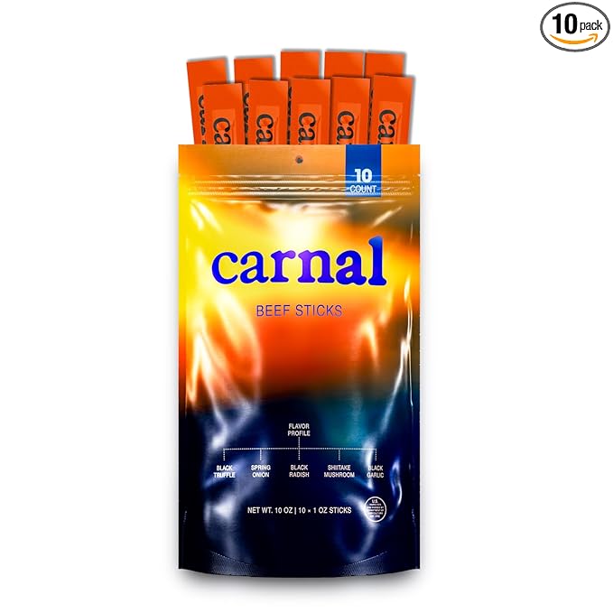 Carnal Luxury Beef Sticks - Black Truffle &amp Black Garlic Gourmet Flavor 10 Pack - Chef Crafted Paleo-Friendly Keto Gluten-Free High Protein Carnivore Snacks