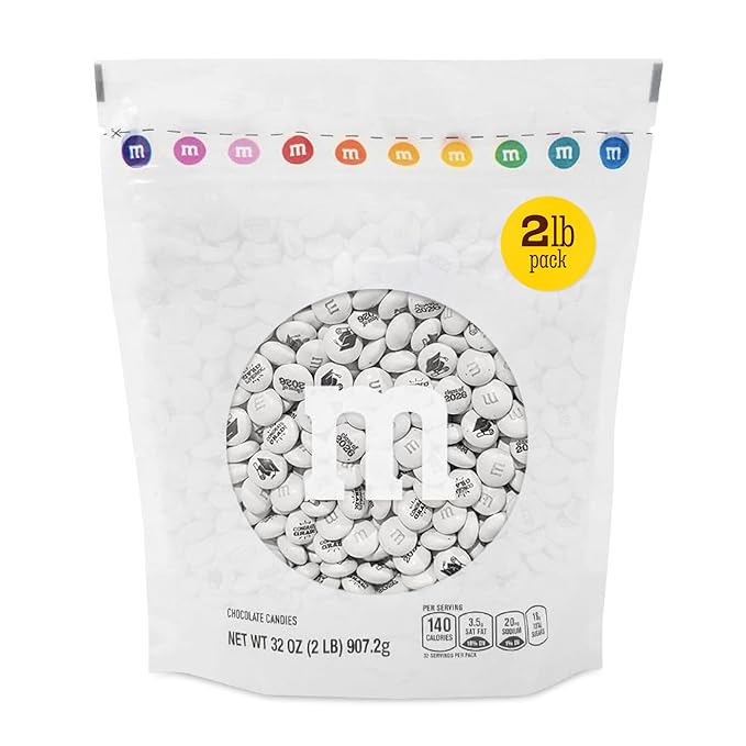 M&ampM’S WORLD Class of 2026 Milk Chocolate Candies 2 Pounds of White Bulk Candy Printed With Grad-Themed Images Resealable Bag for Graduation Parties Grad Gifts DIY Favors &amp More