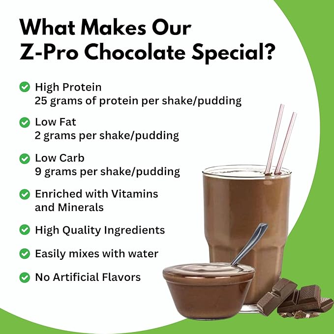 Z-Pro25 Protein Powder 23.7 oz 16 Servings – 25g Casein &amp Whey Blend – Low-Carb High-Protein Meal Replacement Shake – Muscle Recovery &amp Weight Management - 21 Vitamins &amp Minerals – Choc