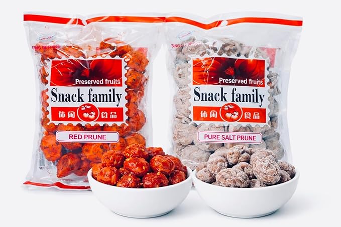 Snack Family Red &amp Salt Prune Variety Pack – Bold &amp Tangy Caribbean Plums Sweet &amp Salty – 2-Pack Traditional Trinidad Tropical Treats