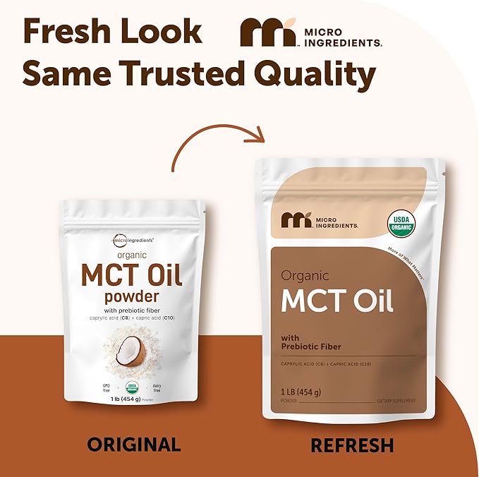 Micro Ingredients Organic MCT Oil Powder with Prebiotic Fiber1 Pound (16 Ounce) | C8 MCT Oil for Coffee Creamer | No GMOs Keto Diet Vegan
