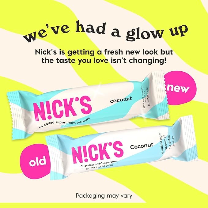 NICKS Coconut Keto Chocolate Candy Bars No Added Sugar Gluten Free Sweets Low carb Candy Snack Bar – 15-Pack (40g Each)