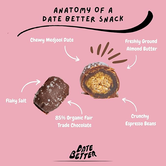 Date Better Almond Java Crunch Stuffed Medjool Dates - Dark Chocolate-Covered Dates Filled With Almond Butter &amp Espresso Beans | No Artificial Sweeteners Gluten-Free &amp Vegan (6-Pack)