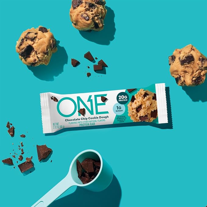 ONE Protein Bars Chocolate Chip Cookie Dough Gluten Free with 20g Protein and 1g Sugar Pantry Staples 2.12 oz (12 Count)