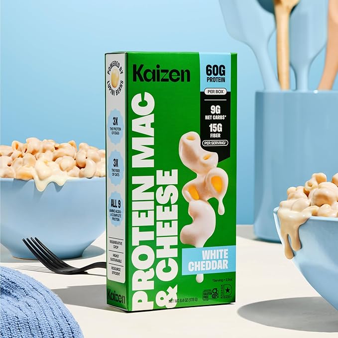Kaizen High Protein White Cheddar Mac &amp Cheese - Low Carb Keto Friendly High Fiber Gluten-Free Non-GMO - 6.4 Ounces (Pack of 3)