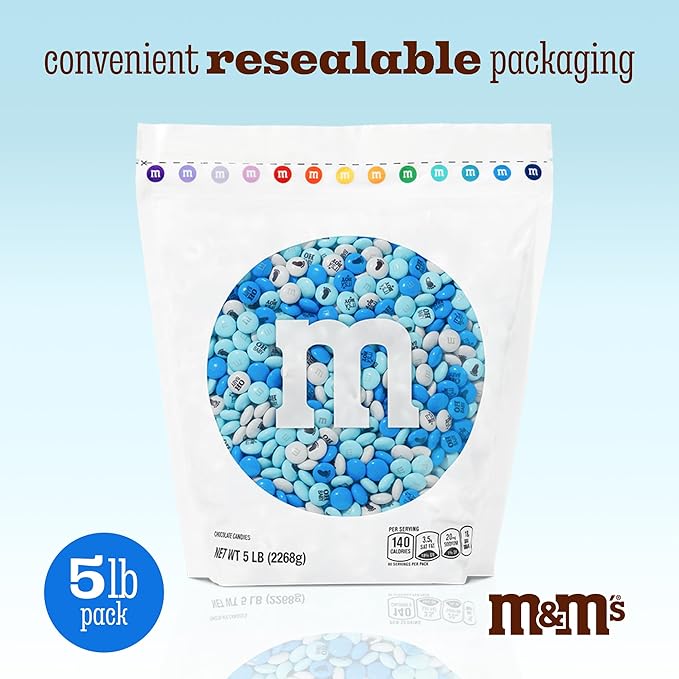 M&ampM'S World It's A Boy Milk Chocolate Candy 5lb Bag with White and Blue M&ampM'S for Baby Boy Showers Gender Reveal Parties and Baby Celebration Favors