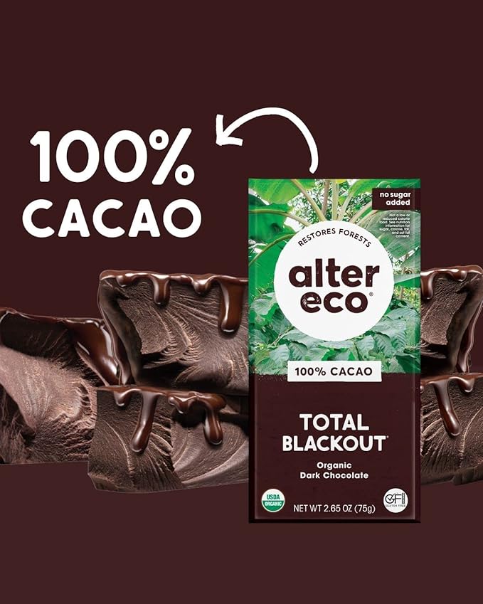 Alter Eco | Dark Chocolate Bars | Pure Dark Cocoa Fair Trade Organic Non-GMO Gluten Free (6-Pack Total Blackout)