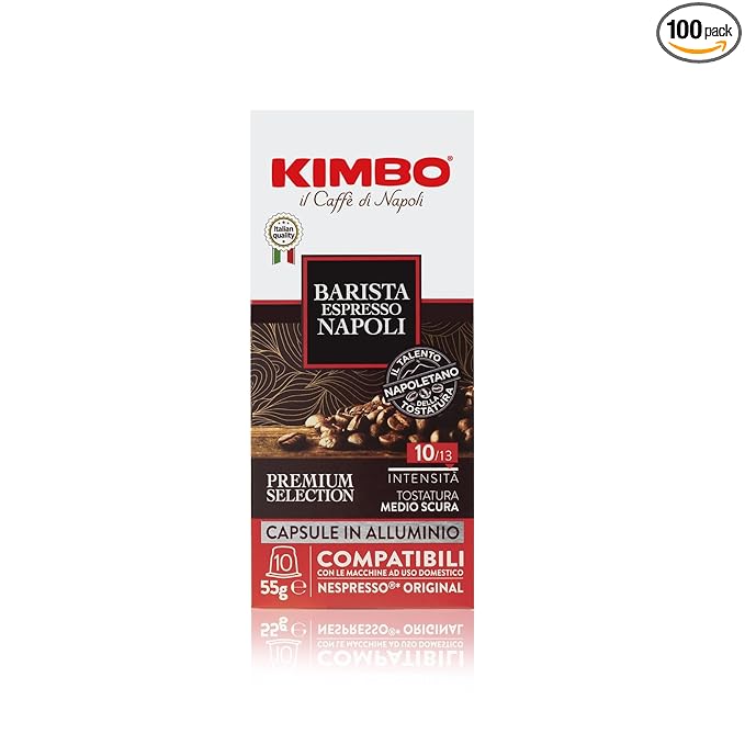 KIMBO - Barista Espresso Napoli Coffee capsules Intensity 10 / Medium-Dark Roast - Box of 100 Capsules Compatible With Nespresso Original