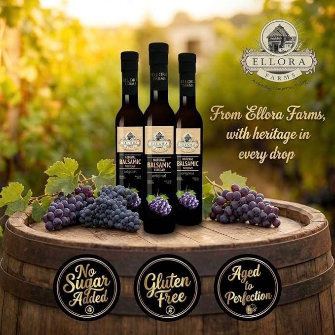 Ellora Farms Plain Natural Balsamic Vinegar Award-Winning Thick and Creamy No-added Sugars No-Preservatives Glass Bottle 8.45 oz. Pack of 1