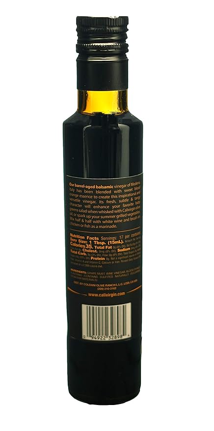 Calivirgin Balsamic Vinegar - Blood Orange Flavored Traditional Balsamic Vinegar - Thick Velvety Authentic Italian Balsamic Vinegar - Gourmet Vinegar - Barrel Aged Balsamic Vinegar Bottle - 250ml