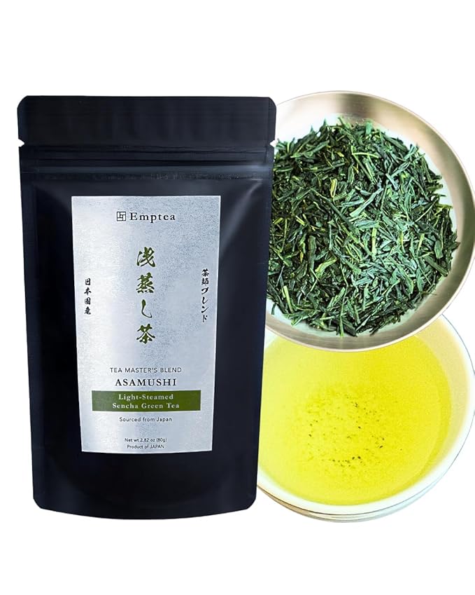 Emptea Asamushi Sencha Loose Leaf Japanese Green Tea (Organic) - Light Steamed First Harvest Floral &amp Aromatic Authentic Sencha Tea Blend from Japan 2.82oz (80g)