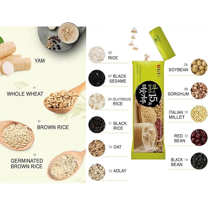 Damtuh Korean Misugaru Drink Mix Bundle – 15-Grain Multigrain Powder + Black Grain Misugaru Powder Latte-Style Drink Caffeine-Free 20g x 80 Stick Packs