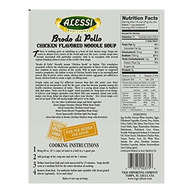 Alessi Autentico Premium Soups Traditional Flavors 6oz (Chicken Noodle Pack of 6)