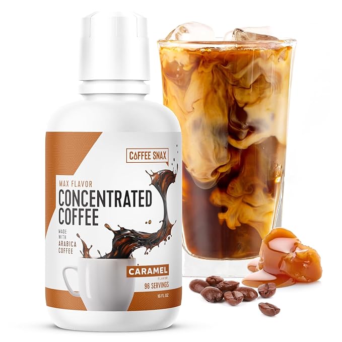 Coffee Snax Cold Brew Coffee Concentrate Caramel Coffee Concentrate with No Added Sugar (Bulk 96 Servings Bottle Caramel)