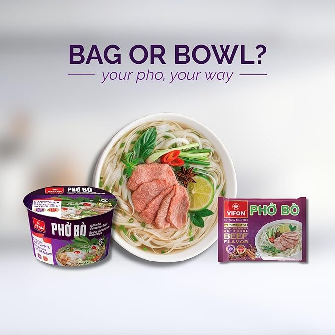 VIFON Phở Bò Vietnamese Style Instant Rice Noodles 2.11 oz (Pack of 24) | Halal Certified | Authentic Vietnamese Phở | Ready in 3 Minutes