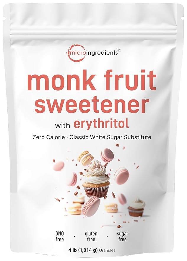 Monk Fruit Sweetener with Erythritol Granules 4 Pounds No After Taste 1:1 White Sugar Substitute Keto Diet Friendly Zero Calorie Natural Sweetener for Drinks Coffee Tea Cookies No-GMO Vegan