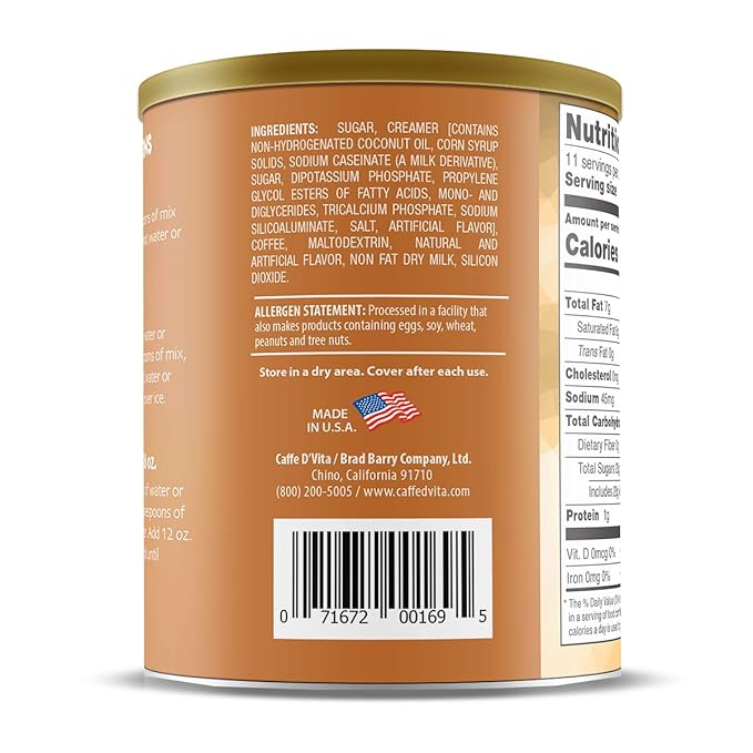 Caffe D'Vita Caramel Macchiato Coffee - Caramel Instant Coffee Latte Mix Gluten Free No Cholesterol No Hydrogenated Oils Kosher-Dairy - 1 Lb Can 2-Pack