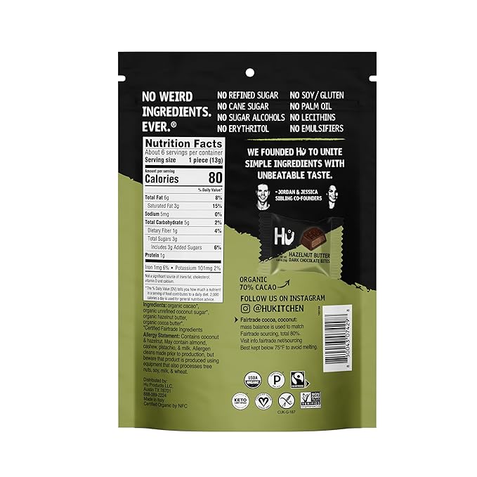 Hu Hazelnut Butter Dark Chocolate Bites | 6 Pack | Natural Organic Vegan Gluten Free Paleo Non GMO Fair Trade Dark Chocolate
