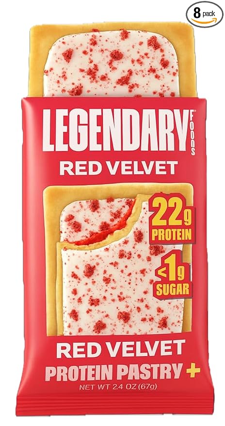 Legendary Foods 22g Protein Pastry 0g Added Sugar Low Carb Gluten Conscious Keto Snack Ideal for Glucose Management Includes Whey Protein Isolate (8 Red Velvet)
