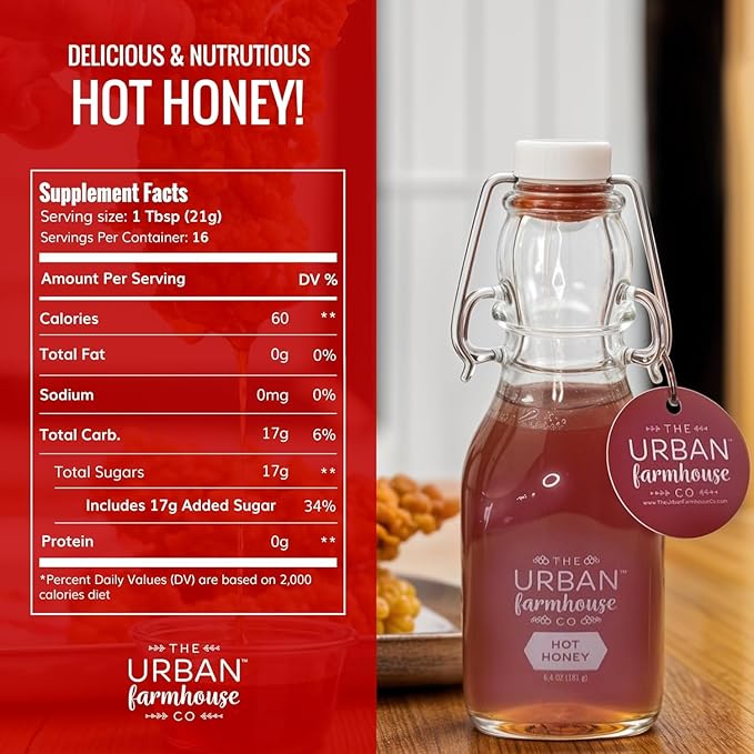 The Urban Farmhouse Co – Colorado Hot Honey Infused w/Chili Peppers – Spicy Sweet Mixer for Cocktails Pizza Chicken Tea Culinary Creations – All Natural Small Batch 6.4 oz (Single Hot Honey)