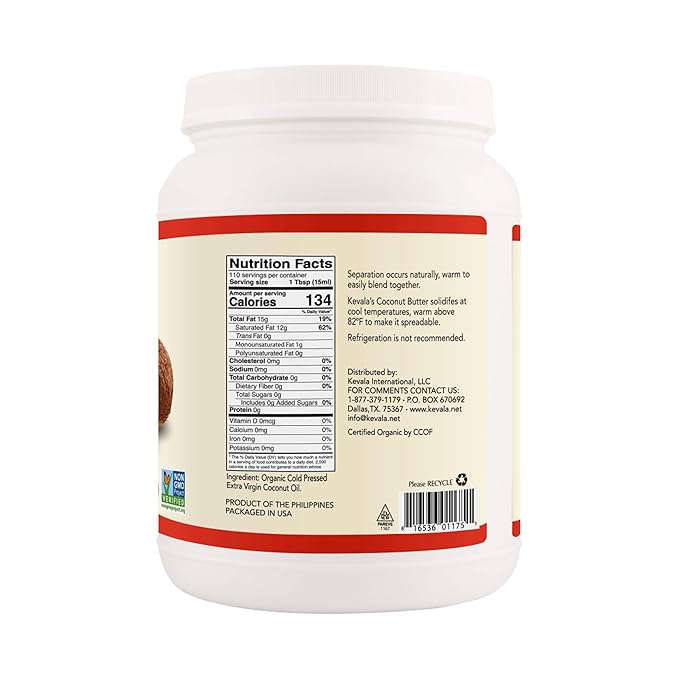 Kevala Organic Coconut Oil - Oil with a Fresh Coconut Scent Perfect for Both Cooking and Skincare Complements Recipes from Many Cultures Smooth and Delicate in Body Massages 3.5 lb 56oz