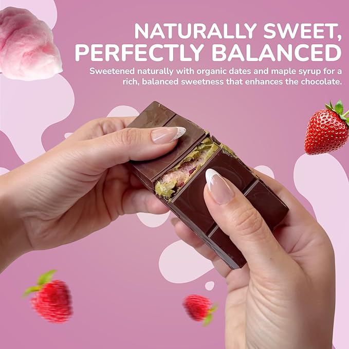 Rawmantic Dubai Chocolate Cotton Candy Angel Hair (90g) – Vegan Plant-Based Chocolate Infused With Freeze-Dried Strawberries Blueberries Raspberries &amp More No Artificial Flavors Non-GMO &amp