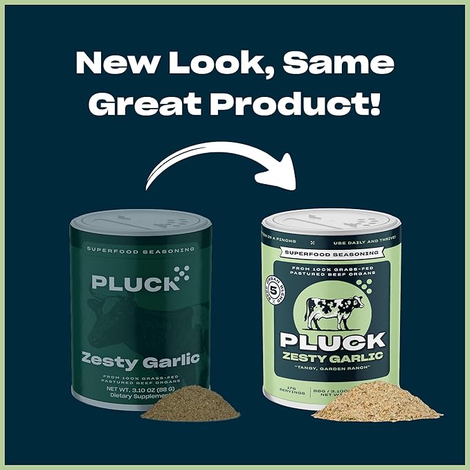 Pluck Zesty Garlic Organ Meat Blend Seasoning | From Grass-Fed &amp Grass-Finished Pastured Beef Organs with Redmond Real Sea Salt | As Seen on ABC’s Shark Tank | 176 Servings