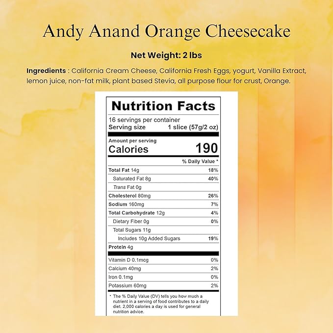 ANDY ANAND CHOCOLATIER Luxurious Orange Cheesecake 9 | Freshly Baked with Real California Cream Cheese No Preservatives Cheesecake | Rich Citrusy &amp Decadent Dessert (2 lbs)