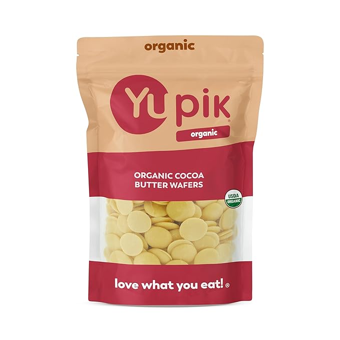 Yupik Organic Cocoa Butter Wafers 2.2 lb (35.2 oz) Vegan Gluten-Free GMO-Free Dairy-Free Kosher Pure Cocoa Butter No Additives Melts Smoothly Ideal for Baking Snacking Molding &amp Toppin