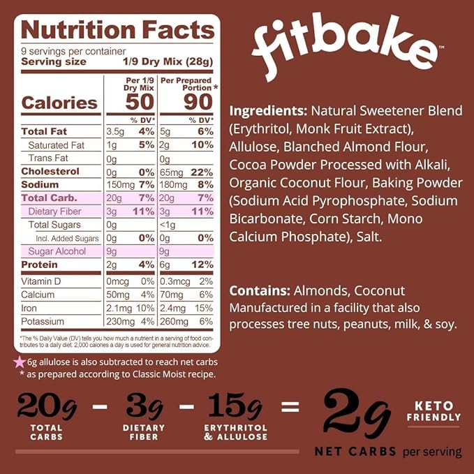 FitBake Chocolate Cake Baking Mix and Cream Cheese Frosting Bundle | 0g to 2g Net Carbs Per Serving | Keto Friendly Low Carb Food | Gluten Free Desserts | No Added Sugar