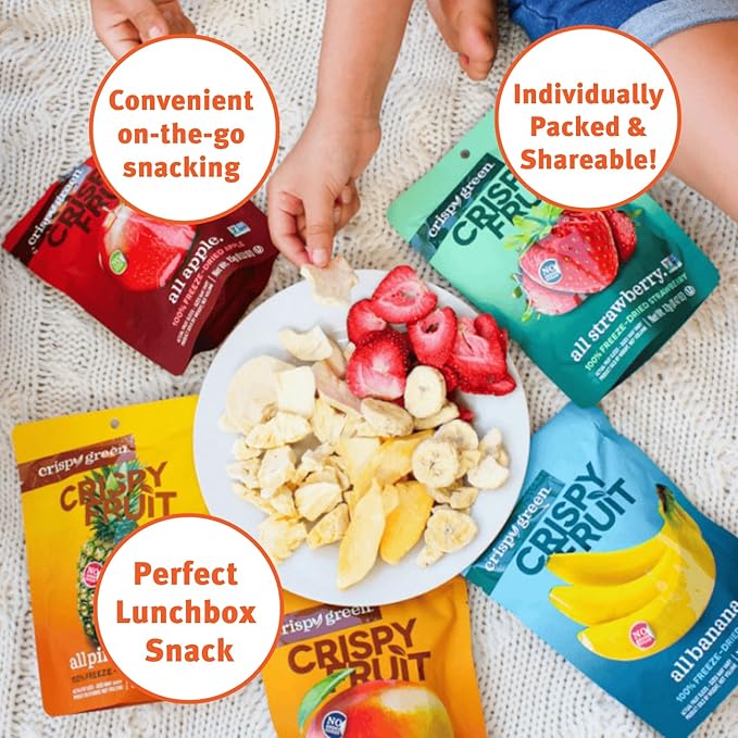 Crispy Green Freeze-Dried Banana Fruit Snacks 0.85 Oz (Pack of 12) 100% Pure Fruit All-Natural No Added Sugar Single-Serve Bags for Healthy Snacks &amp School Lunches