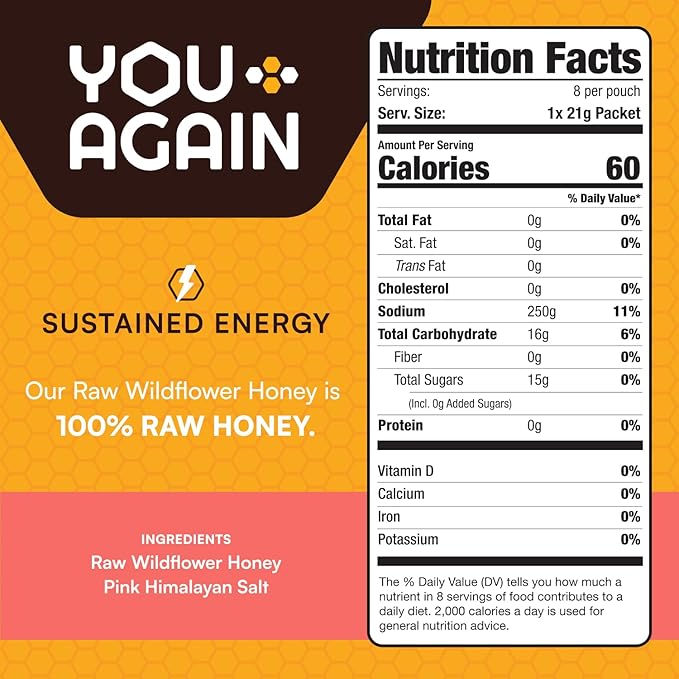 You Again Super Honey Clean Energy Gel Honey &amp Himalayan Salt | Electrolyte Replenishment Running Fuel | Endurance Workouts &amp Cycling Gel | Paleo &amp Carnivore Snack | Gluten-Free | USA Mad