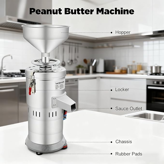 Commercial Peanut Butter Machine 1100W Electric Nut Butter Maker 33lbs/h Sesame Sauce Grinder for Groundnut Almond Cashew Nut