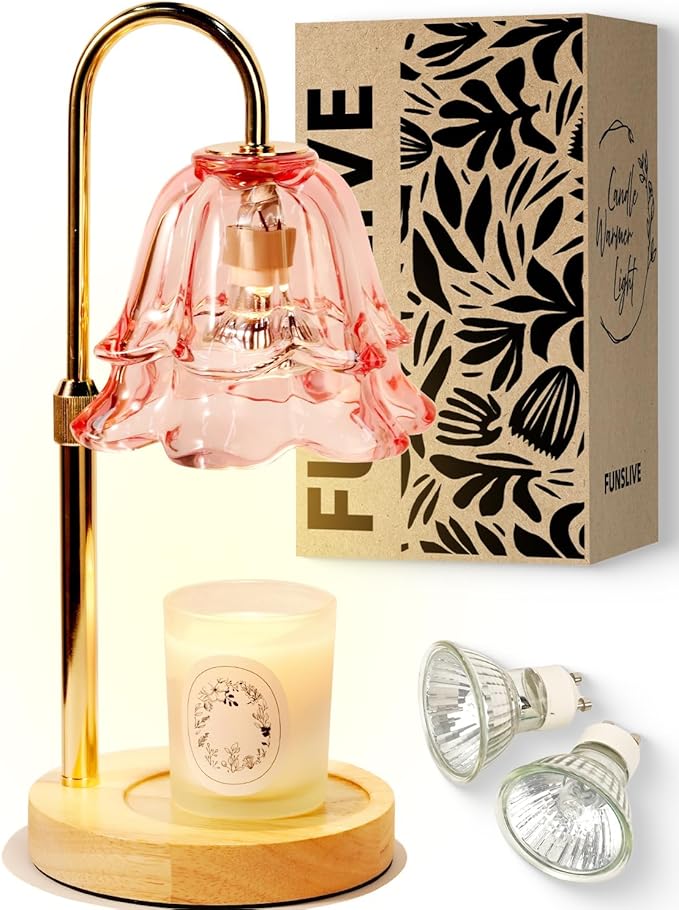 Pink Candle Warmer Lamp with Timer Dimmable Birthday Gifts for Women Mom Flower Candle Lamp with 2 Bulbs for Jar Candles Lamp Candle Warmer House Warming Gift for Bedroom