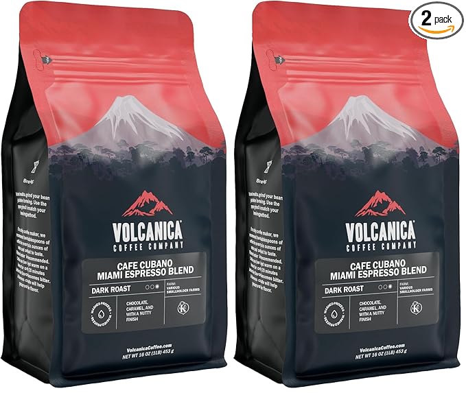 Cafe Cubano Dark Roast Cuban Coffee Whole Bean Fresh Roasted Kosher 16-ounce (Pack of 2)