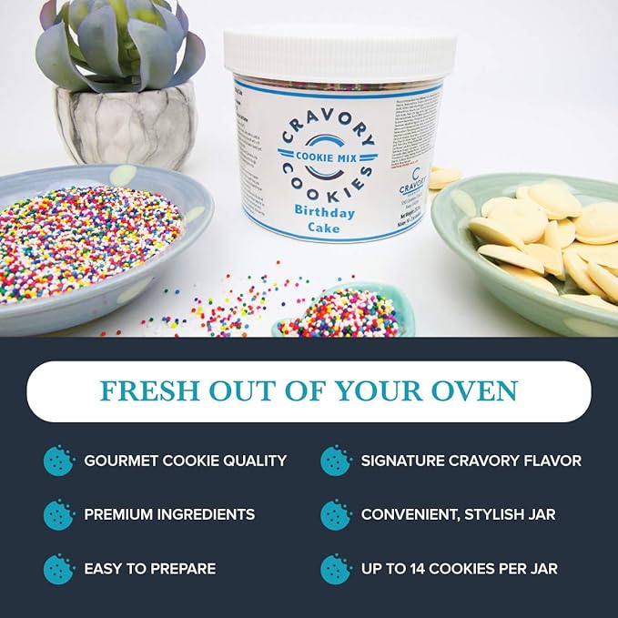 The Cravory: Bake Your Own Cravory Birthday Cake Cookie Mix - 2 Jars - Makes up to 14 (2oz.) Homemade Gourmet Cookies per Jar - Mix Bake and Serve as a Homemade Dessert Snack or Baked Goods