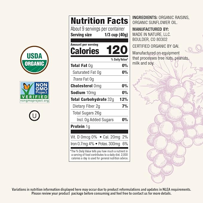Made In Nature Organic Dried Raisins 12 Ounce (Pack of 6) – Vegan Snack Non-GMO Kosher