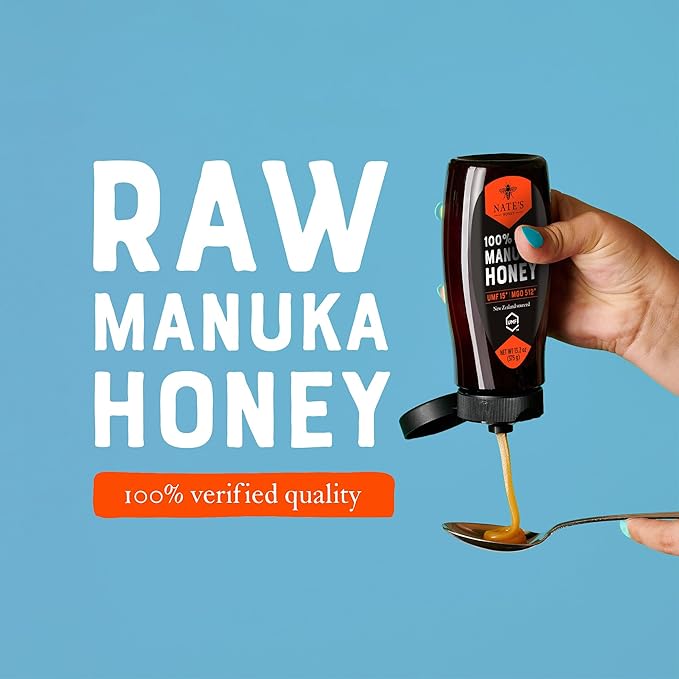Nate's Raw Manuka Honey New Zealand MGO 512+ | UMF Certified 15+ | 13.2 oz Squeeze Bottle