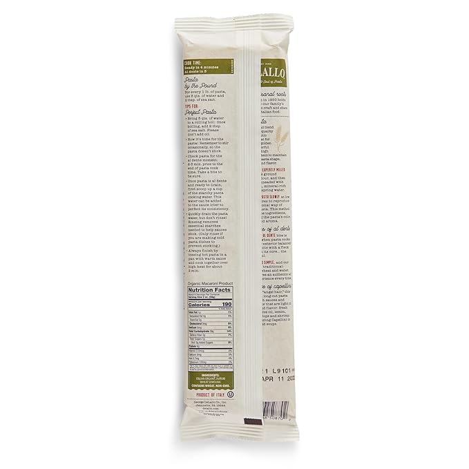 DeLallo Organic Capellini Pasta Made with Only 100% Semolina Durum Wheat Flour Bronze Cut Made in Italy Non-GMO Kosher Vegan Preservative Free 1 Pound Bag (4 Pack)