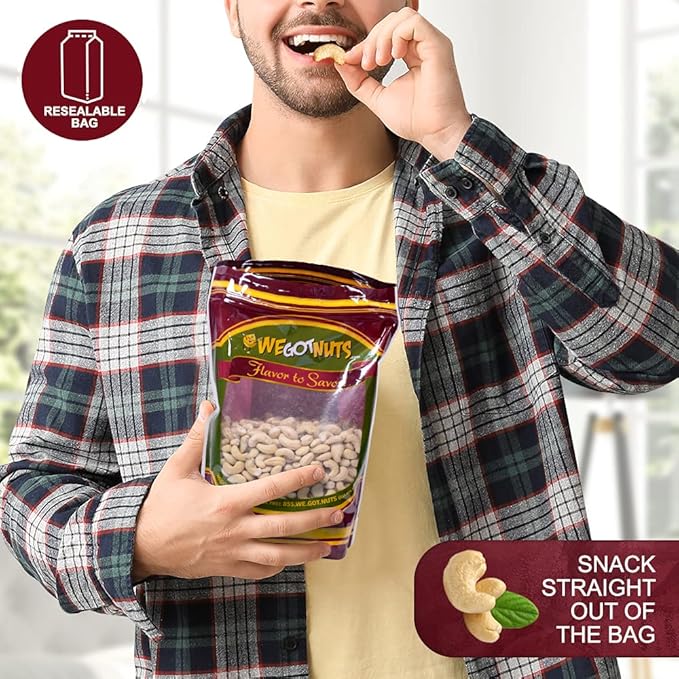 Raw Whole Unsalted Cashews – Premium Quality Kosher Raw Cashews By We Got Nuts – Oil-Free Natural Healthy &amp Diet-Friendly Snack – Gourmet Savory Flavor – Air-Tight Resealable Bag Package – 3 lbs