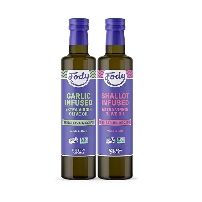 Fody Foods Garlic &amp Shallot Infused Extra Virgin Olive Oil 8.45 Oz (Pack of 2) Low FODMAP Certified Gut &amp IBS Friendly Cold-Pressed Vegan Non-GMO Gluten Free Made in Italy
