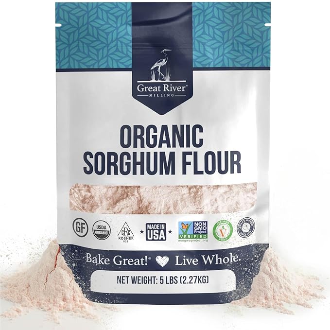 Great River Milling Organic Sorghum Flour | Gluten Free Whole Grain Flour | USDA Organic Non-GMO Kosher Vegan Certified | Mild Versatile Baking Ingredient for Breads Cookies &amp Batters | 5 Lb